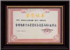 2006年全國(guó)電梯行業(yè)質(zhì)量服務(wù)信譽(yù)AAA級(jí)單位